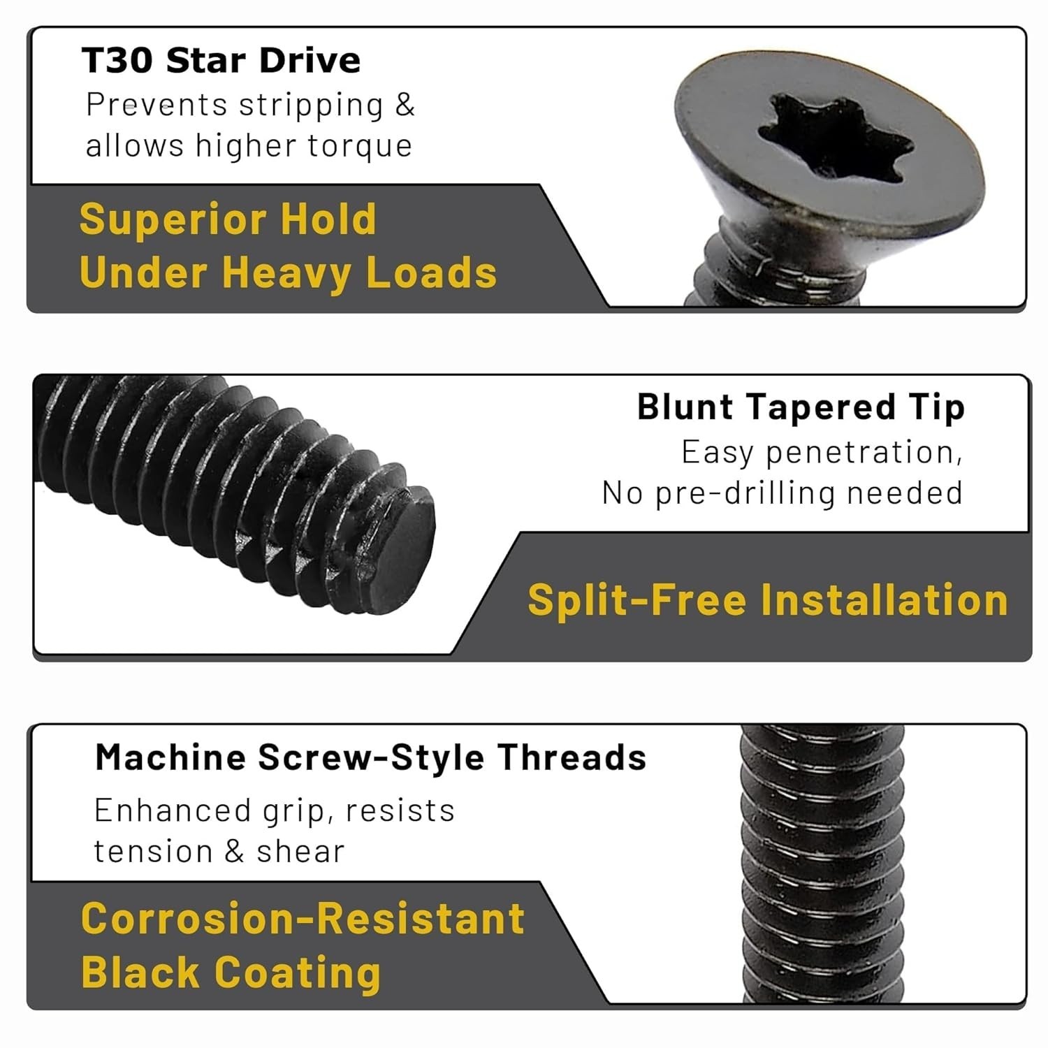 1/4-20 x 2-1/2” Flat Head Trailer Deck Screws – Type F, T30 Star, Black, 100 Qty