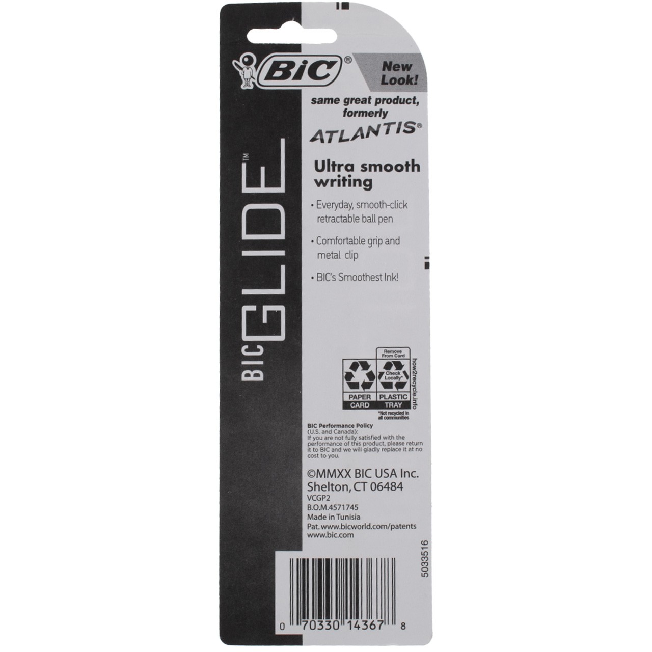 BiC Atlantis Trusted Classic Retractable Ball Pen, Medium, Black 14367, 2 Ct
