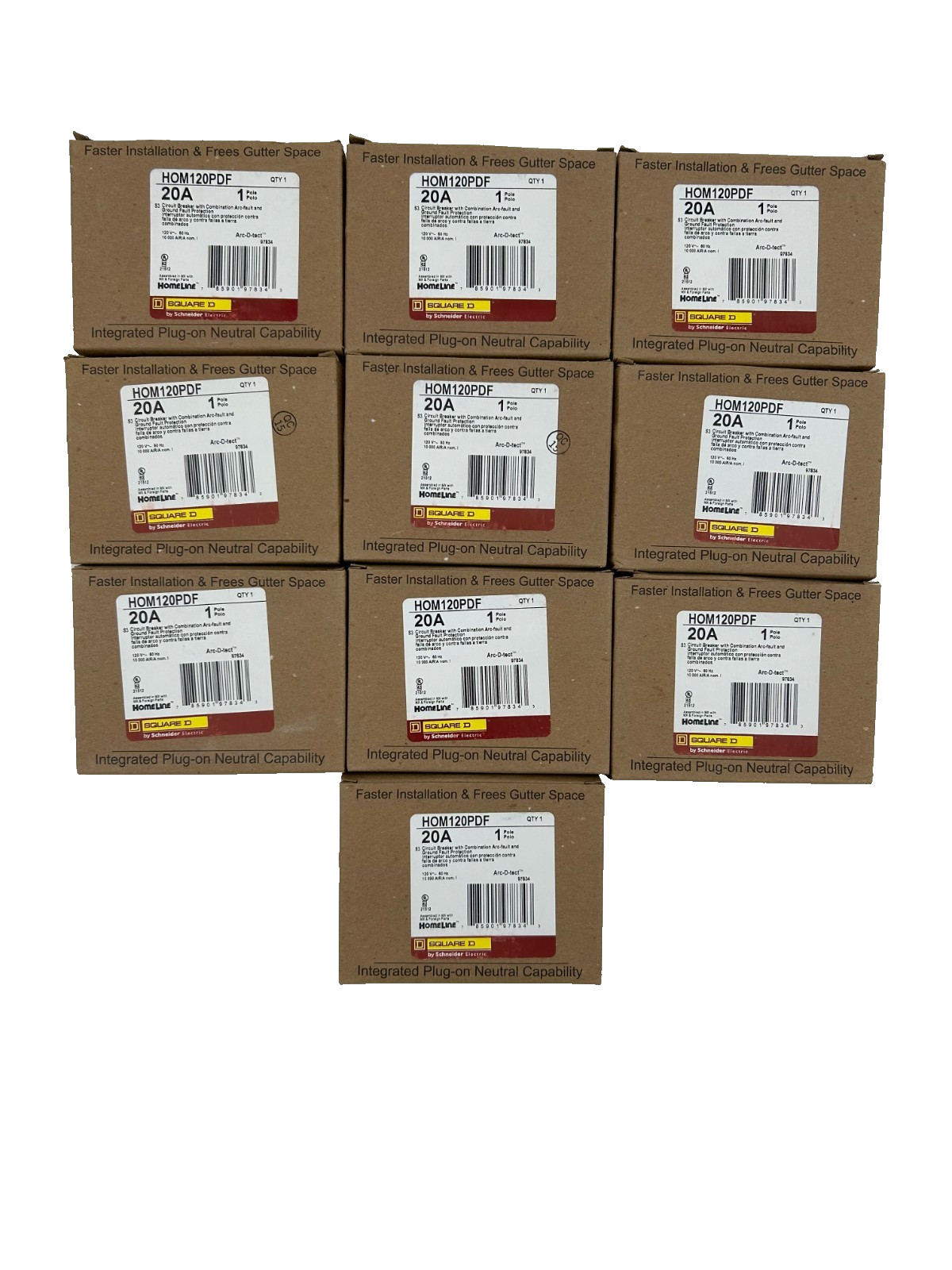 New Square D HOM120PDF Circuit Breaker AFCI/GFCI 20A 1-Pole 120V – Lot of 10