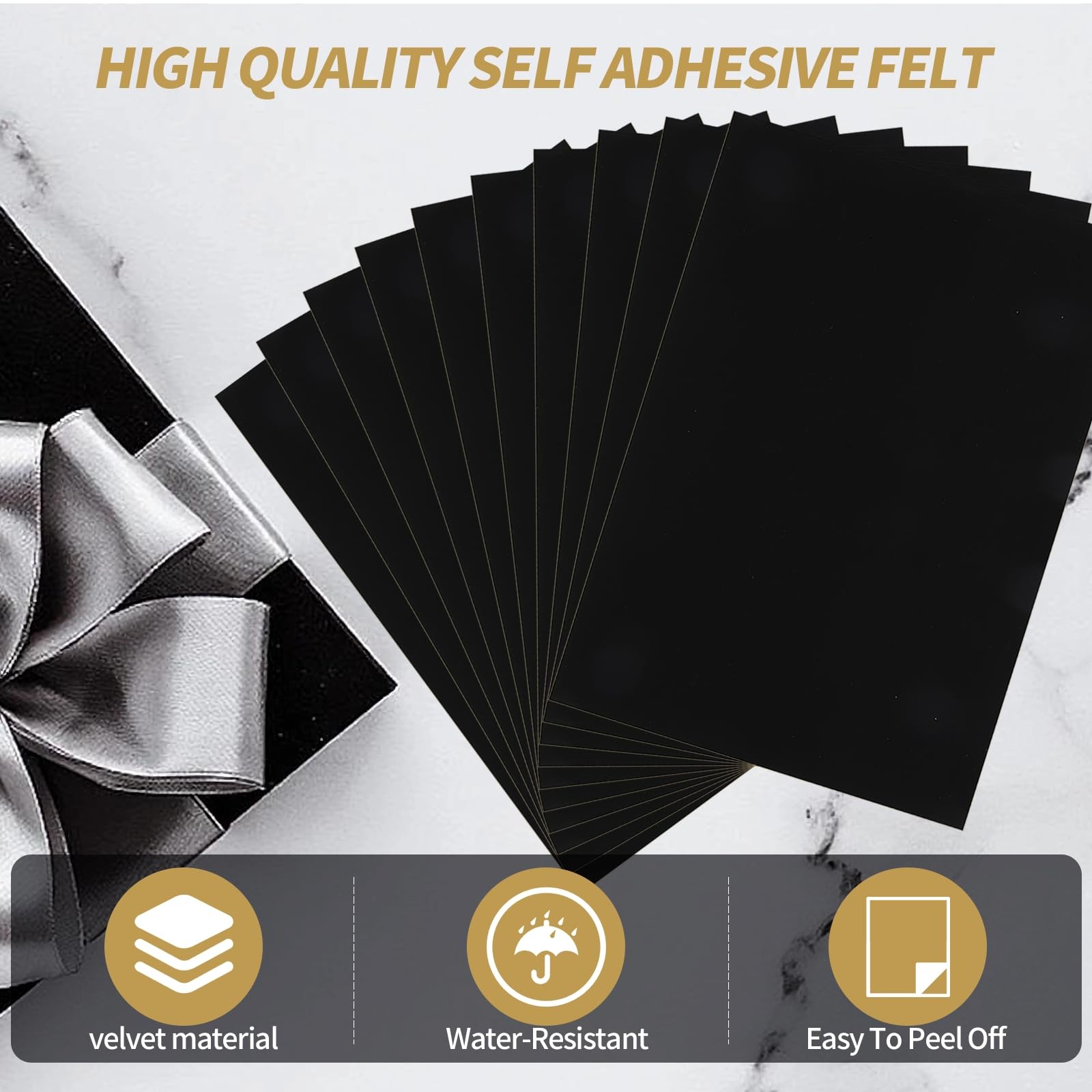 Black Felt Sheets with Self-Adhesive Backing,Soft Fabric for Crafts Jewelry Box