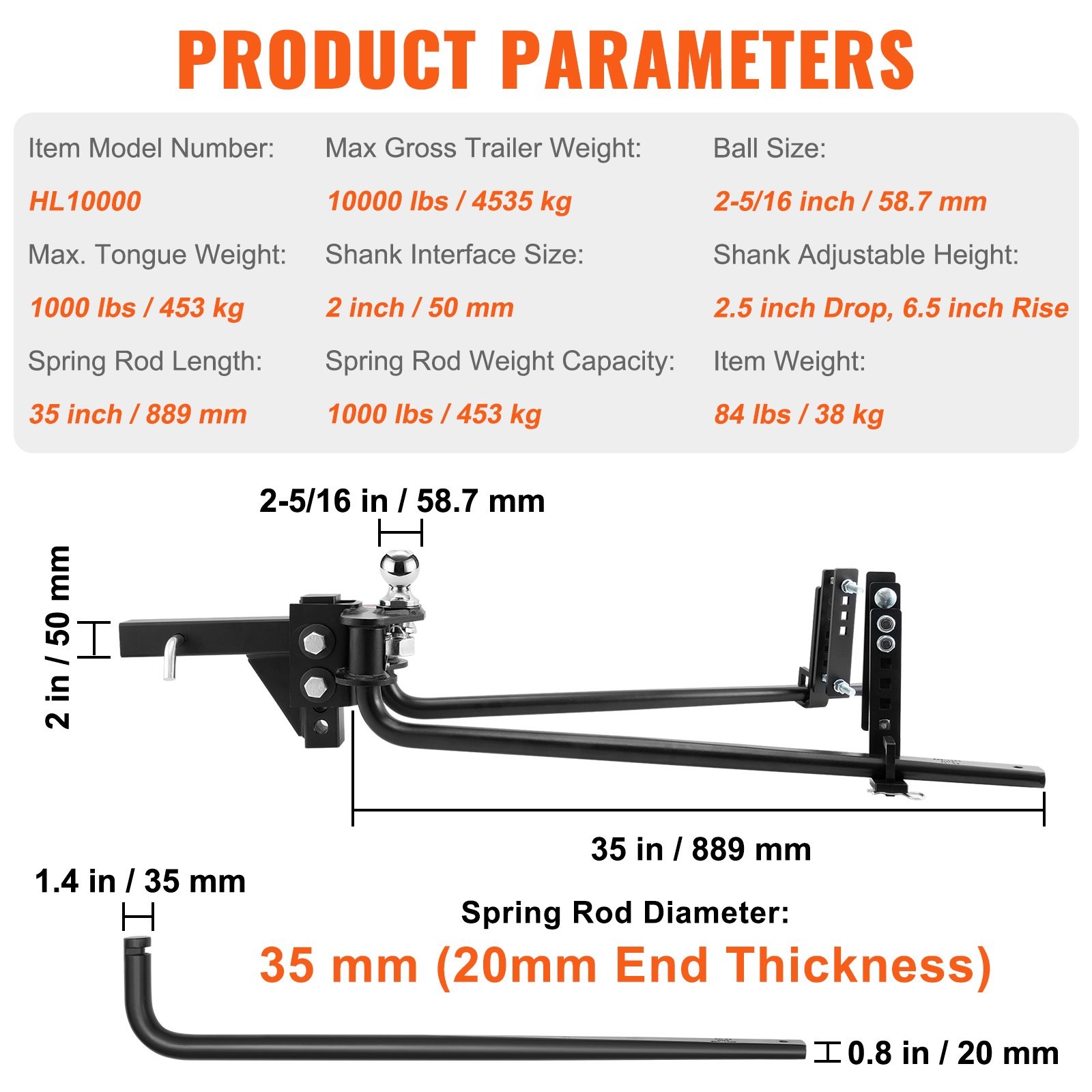 NEW VEVOR Weight Distribution Hitch,1,000 lbs Weight Distributing Hitches Kit wi