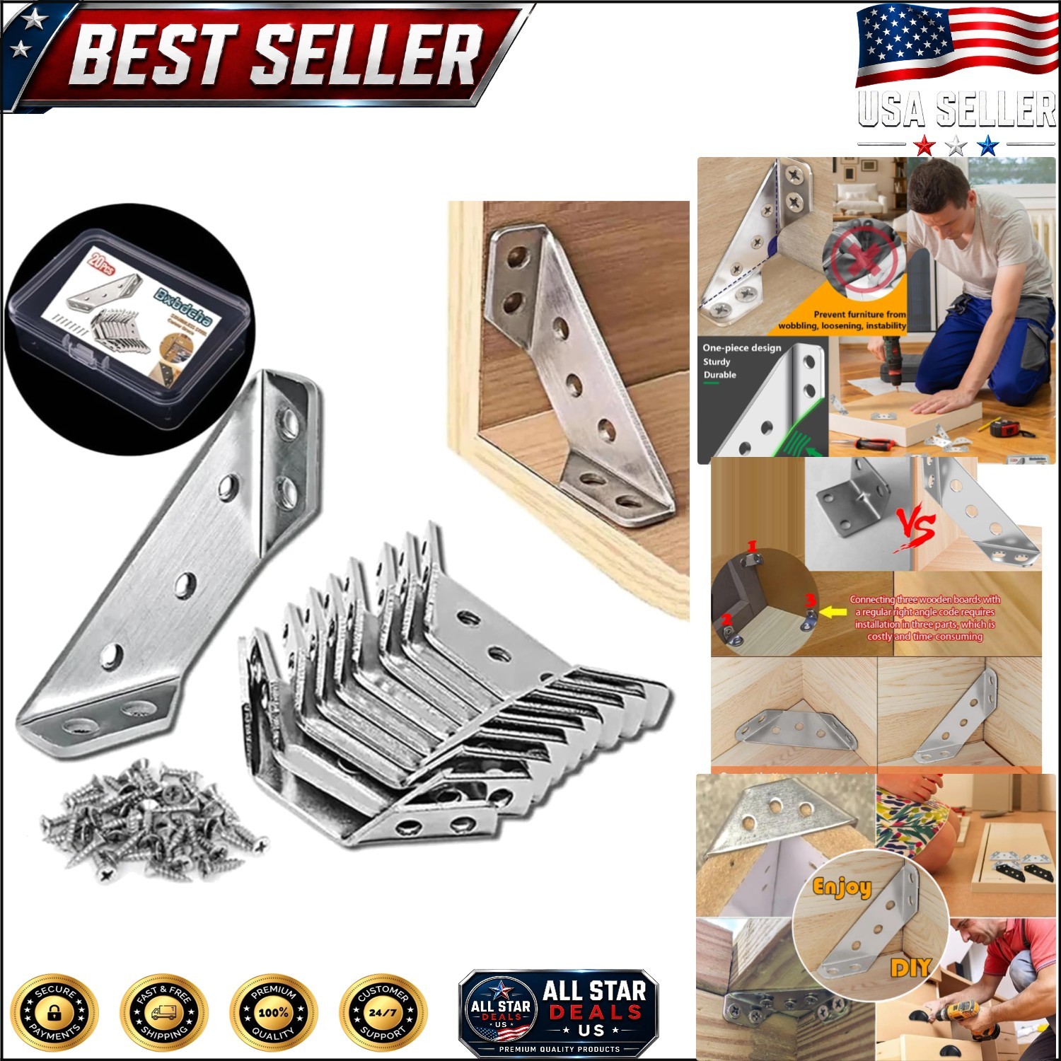 Versatile 20PCS Stainless Steel L Brackets – Ideal for DIY Furniture Projects