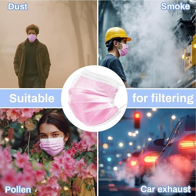 Disposable 3 Ply Face Mask, Filter Protection for Daily Use, Adults, Home