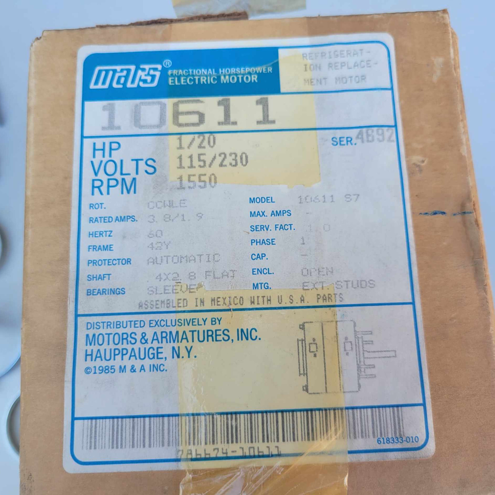 MARS 10611 S7 1/20 HP 115/230V Counter Clockwise 1550 RPM Electric Motor