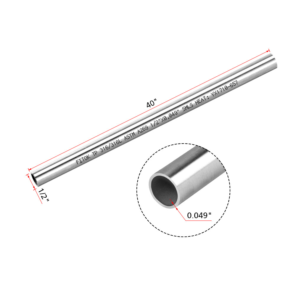FITOK 316/316L SS Seamless Tubing 1/2″ OD × 0.049″ Wall × 40″ Annealed ASTM A269