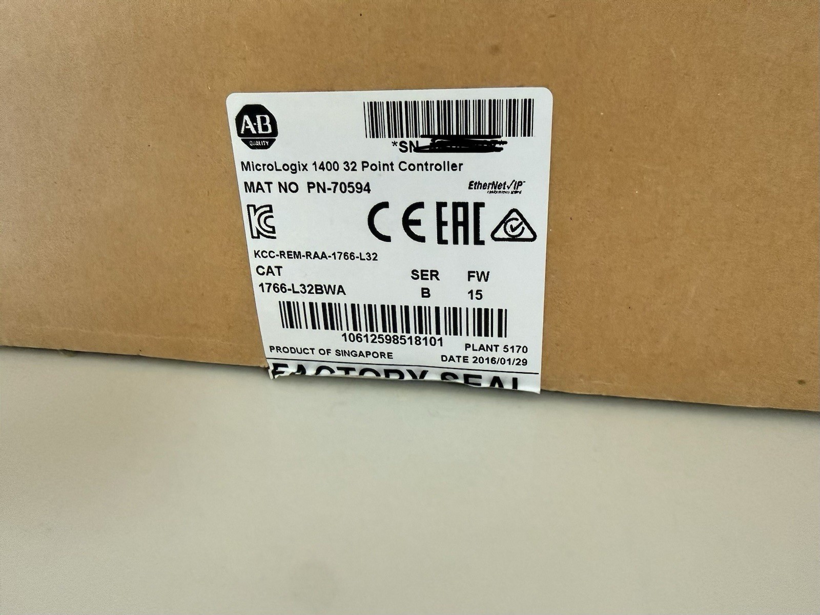 Surplus Allen Bradley 1766-L32BWA SER B MicroLogix 1400 32 Point Controller
