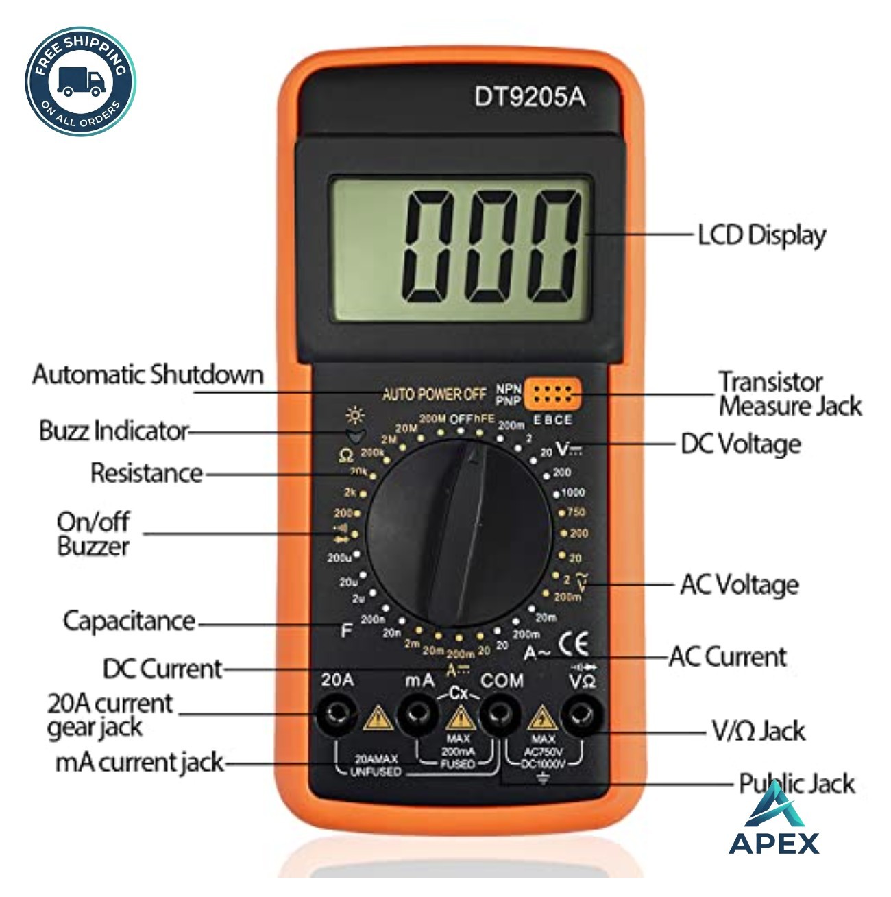 Digital Multimeter AC DC Voltmeter Ohm Volt Amp Tester Resistance Capacitance