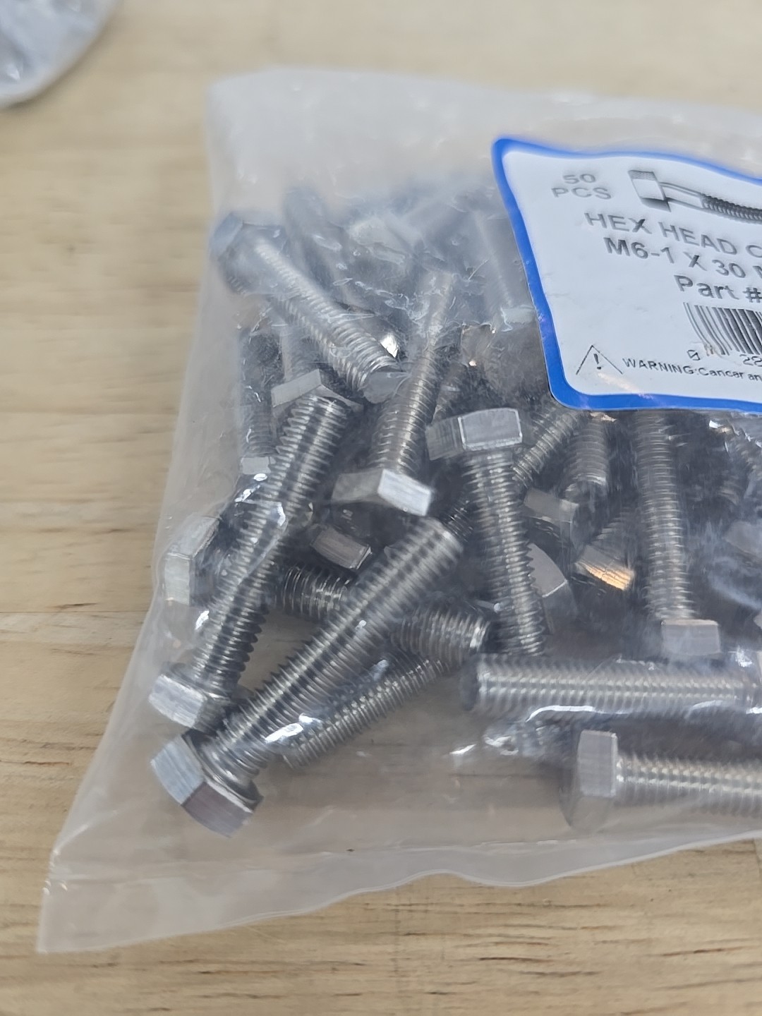50: M6-1.0×30 Stainless Steel Hex Head Cap Screws M6x1.0 x 30 Bolts 6mm x 30mm