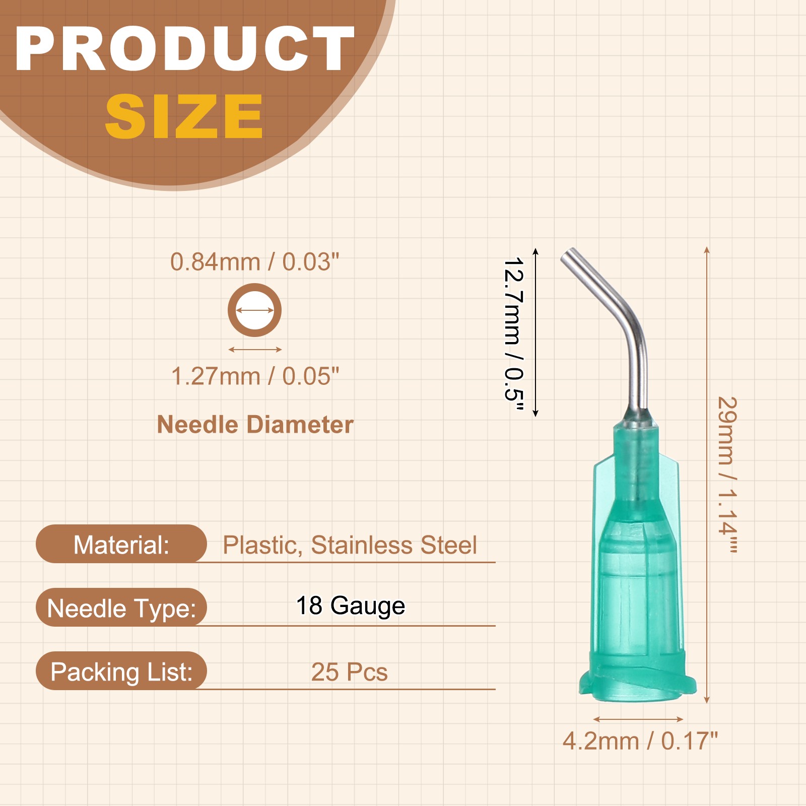 25Pcs 0.5Inch 18Ga 45° Angled Dispensing Needles, Green