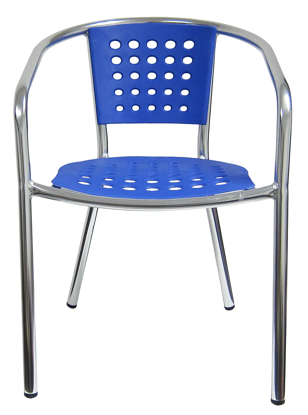 H&D Commercial Seating Stackable Aluminum Patio Chair w/ Blue Polyproylene Seat