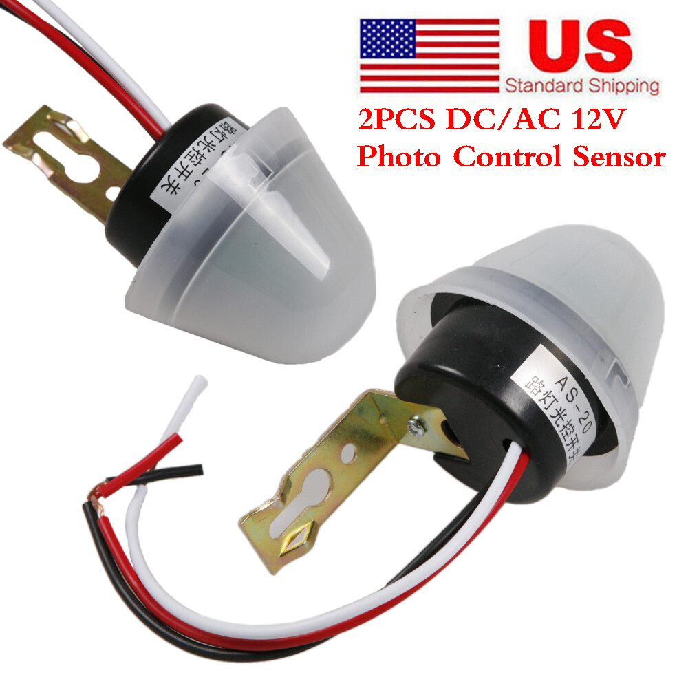 2PCS Ajustable AS-20 AC/ DC 12V Photo Sensor Switch Auto On Off Street Light US
