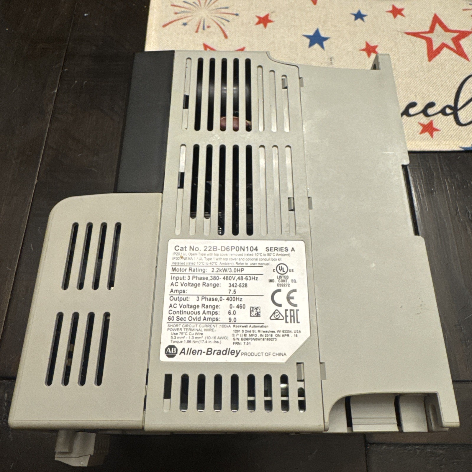 22B-D6P0N104 NEW PLC PowerFlex 40 2.2KW/3.0HP AC Drive 22BD6P0N104 – USED