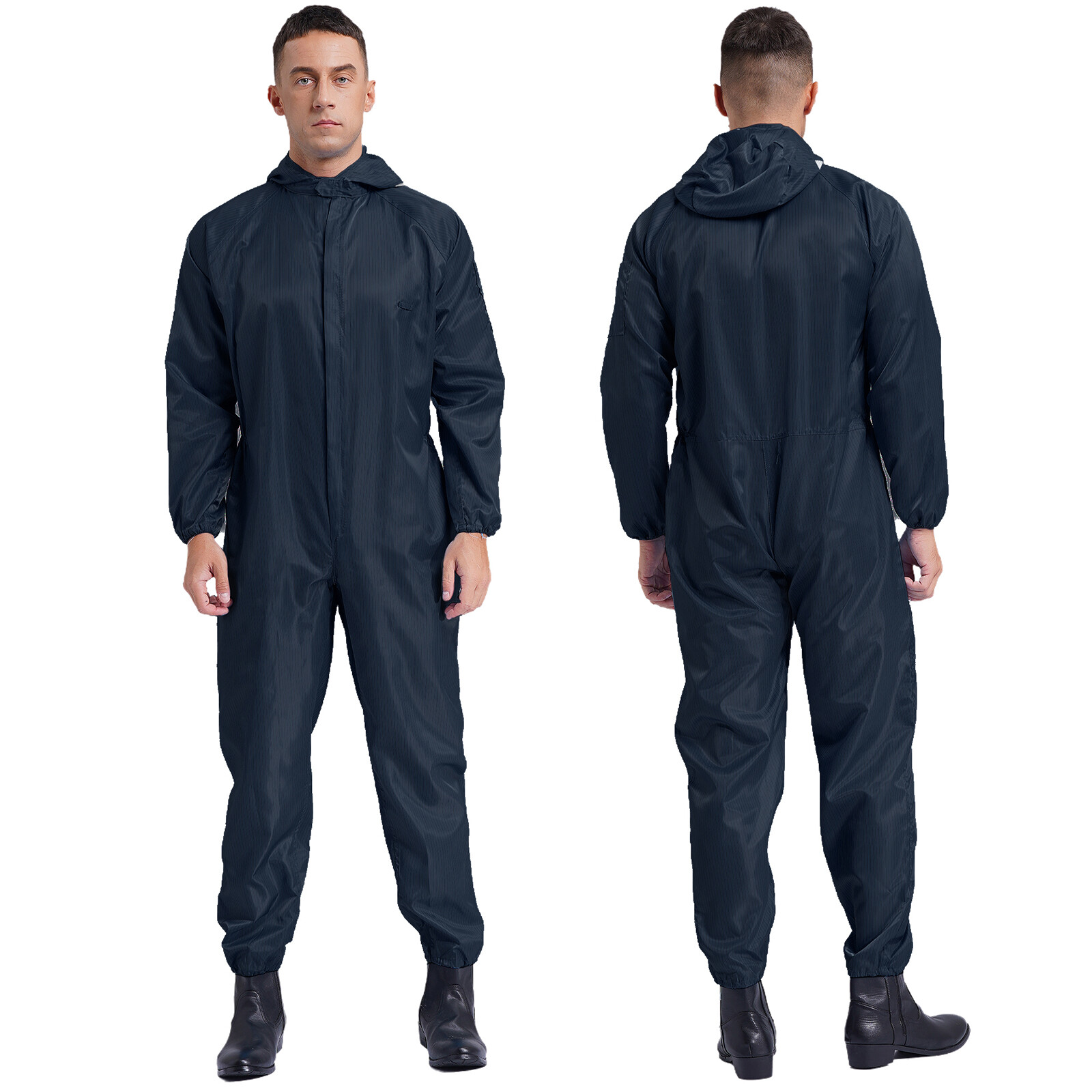 US Mens Anti-static Hooded Long Sleeve Coveralls Dustproof Front Zipper Overalls
