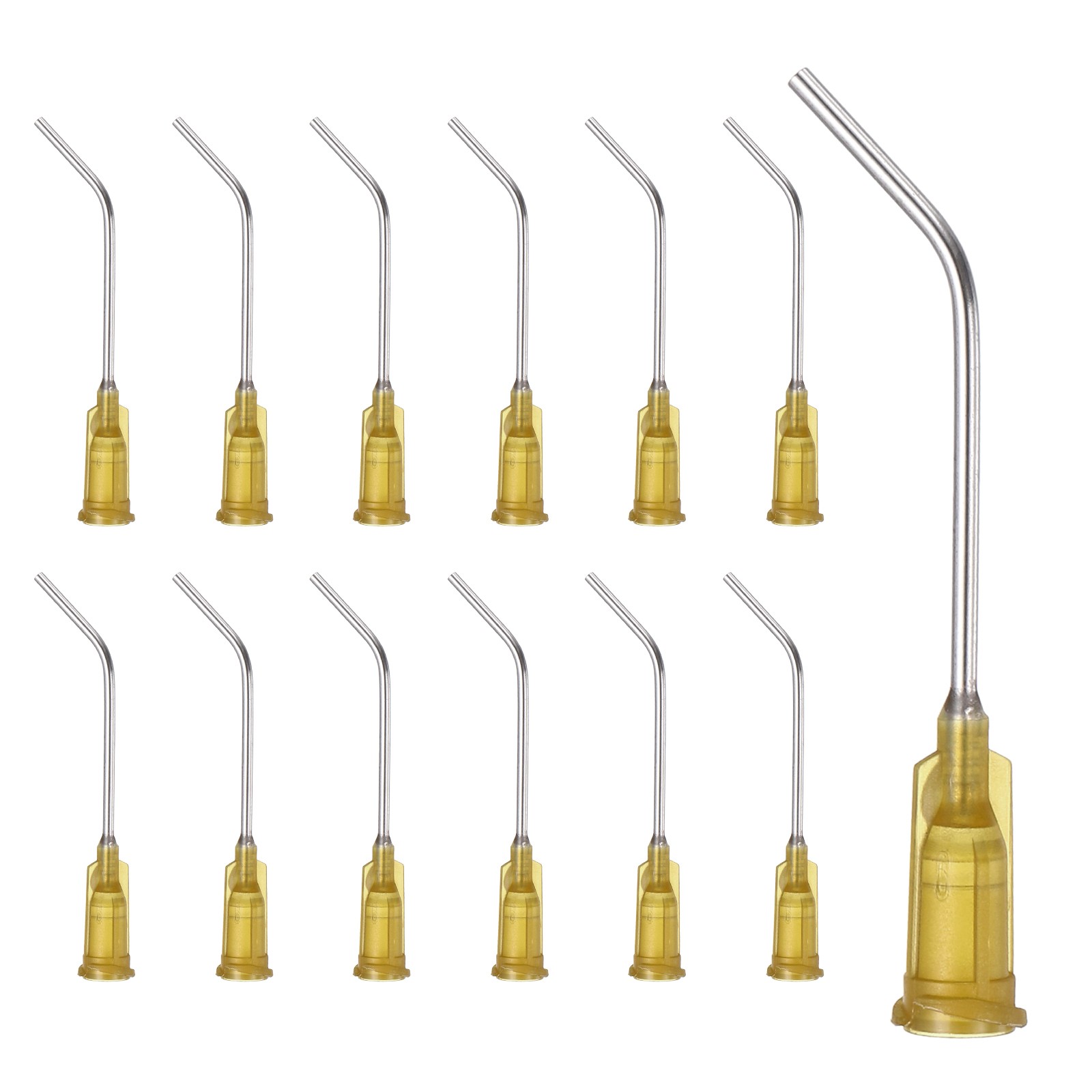 25Pcs 1.5Inch 17Ga 45° Angled Dispensing Needles Dark Yellow