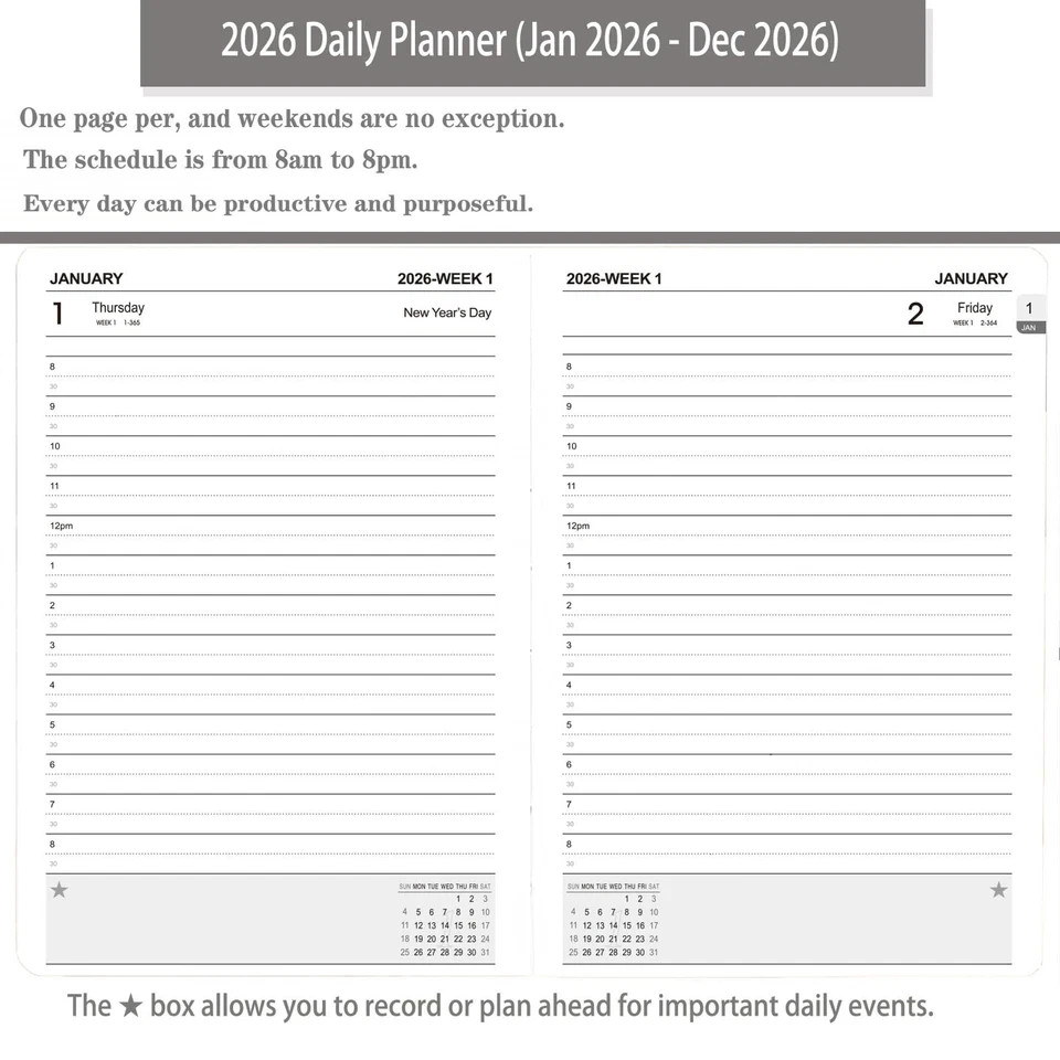 2026 Daily Planner/Calendar, One Page Per Day, Daily Monthly Agenda Planner w…