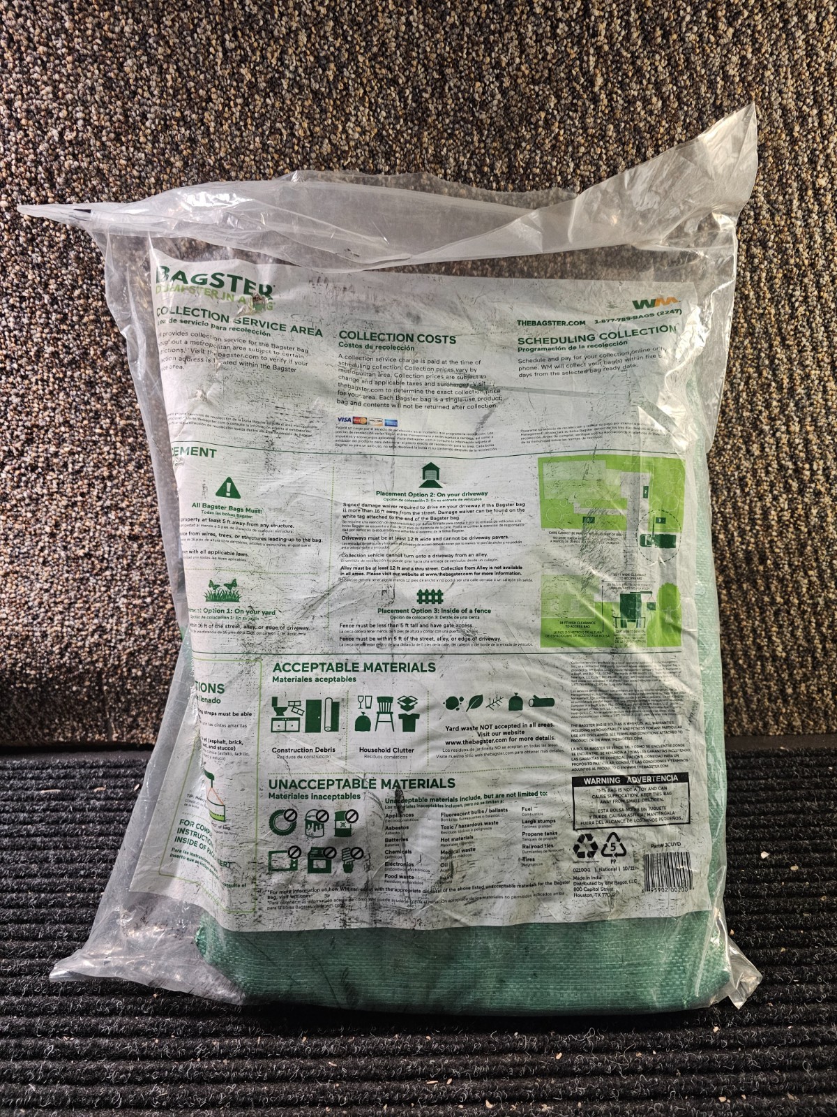 Bagster 3CUYD Trash Container Bag With a Capacity Of Up to 3,300 Pounds, Green
