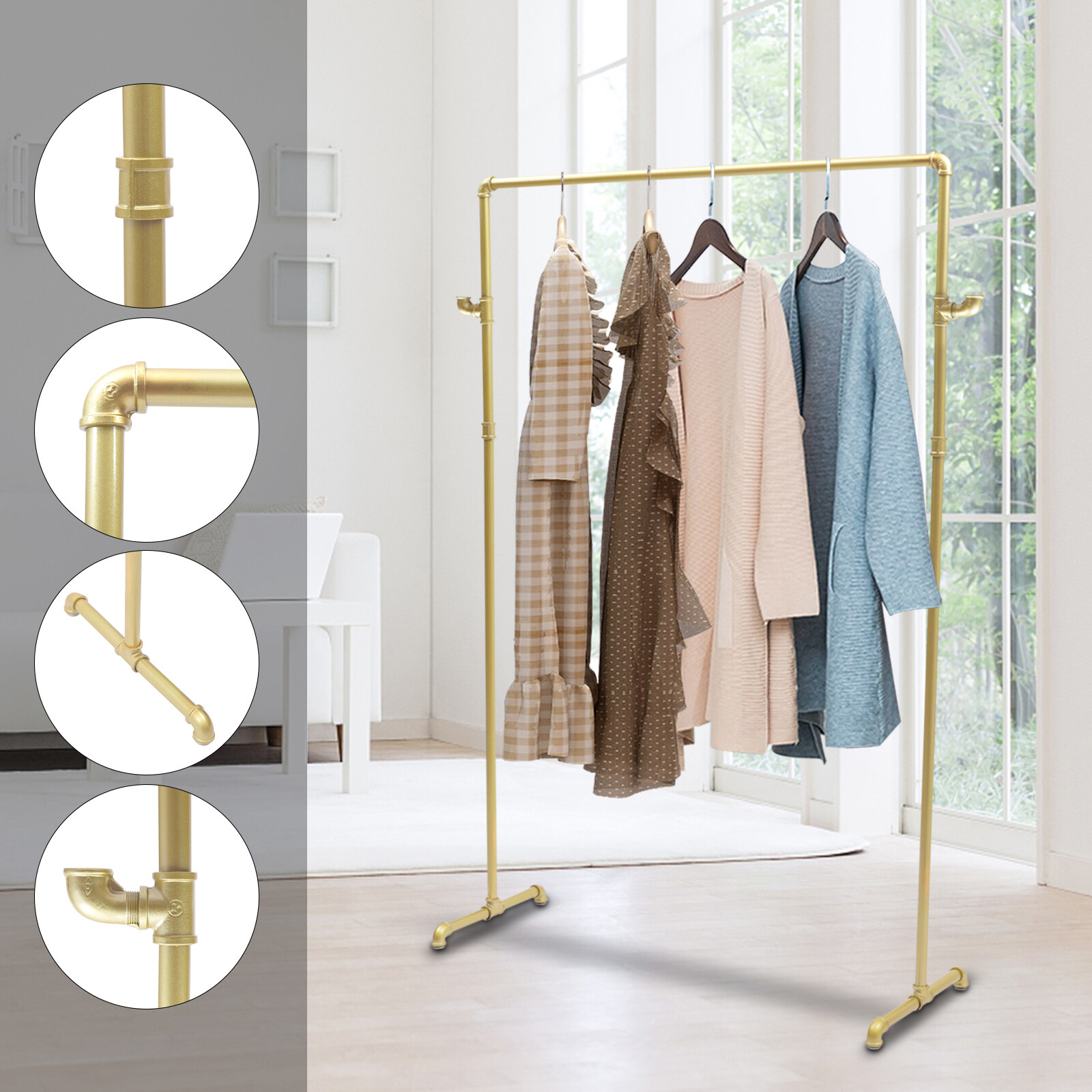 Nano Baking Paint 42.5in Vintage Standing Clothes Rack Portable External Hooks
