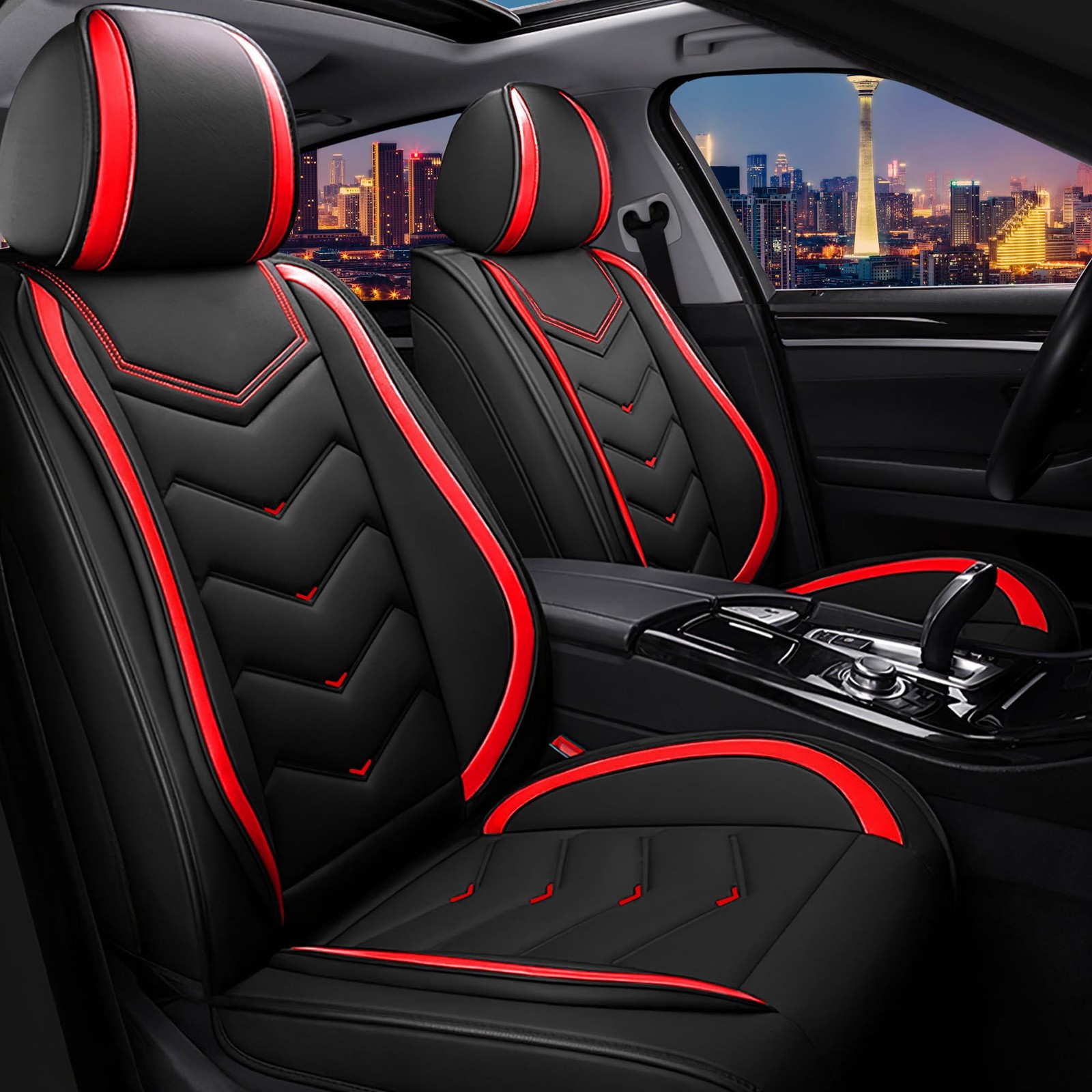 Car Seat Covers Honda Accord Hybrid 2005-2026 Sport Nappa Leather Black Red 2Pcs