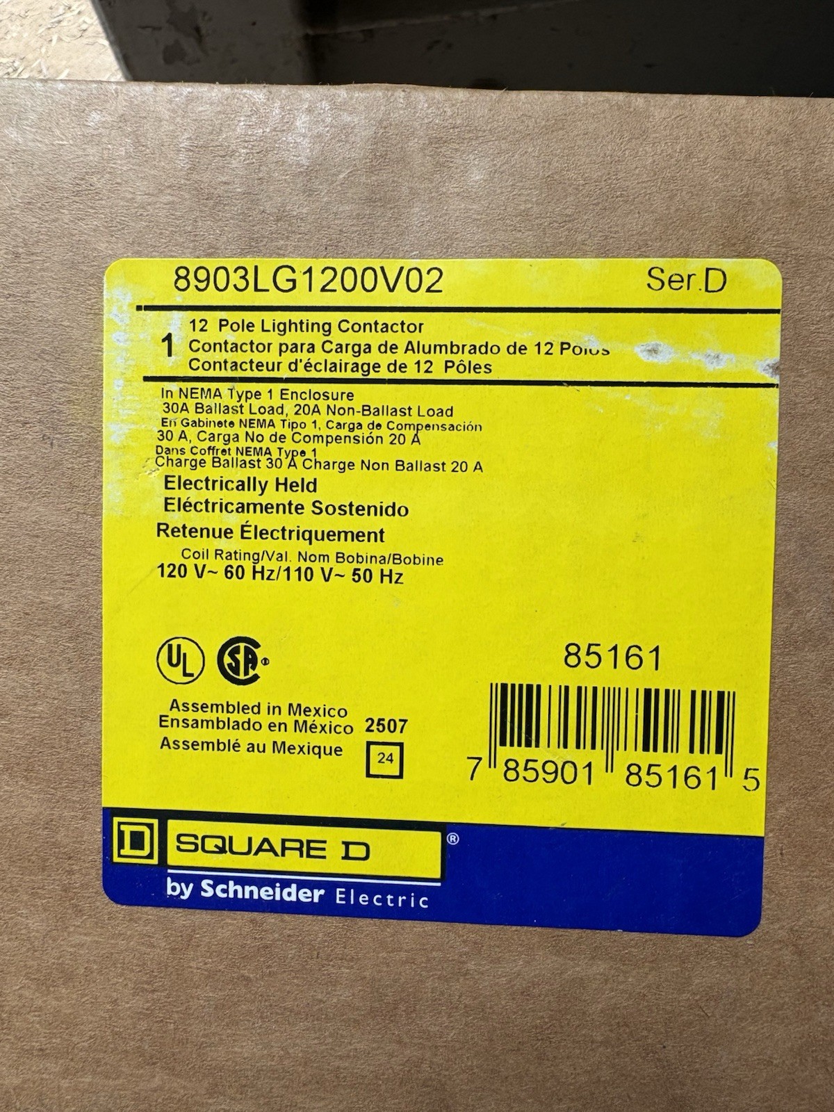 Square D 12-Pole Electrically Held Lighting Contactor 8903LG1200V02 120V 30A