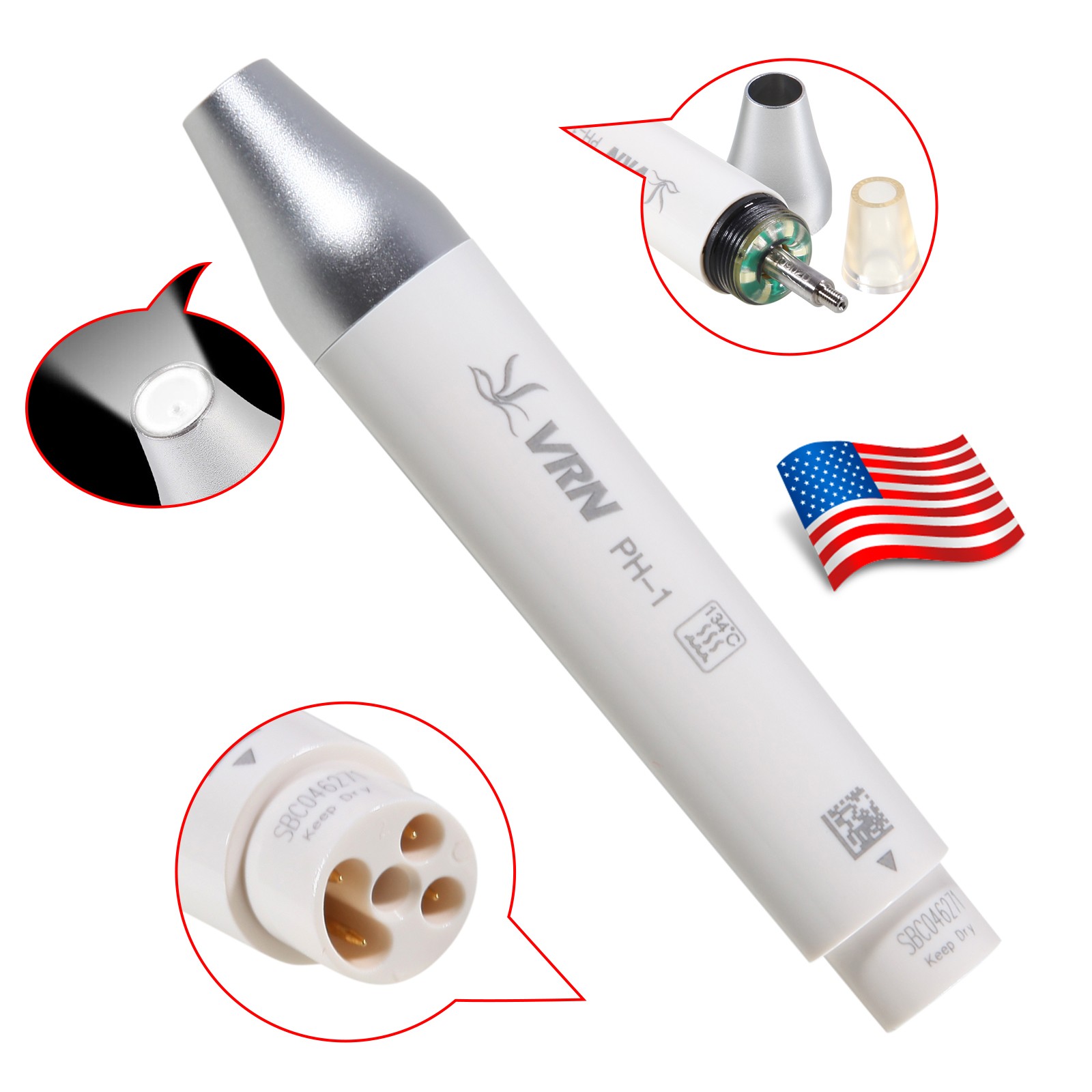 1-10 Dental LED Detachable Scaler Handpiece for Ultrasonic Piezo Scaler VRN-A8
