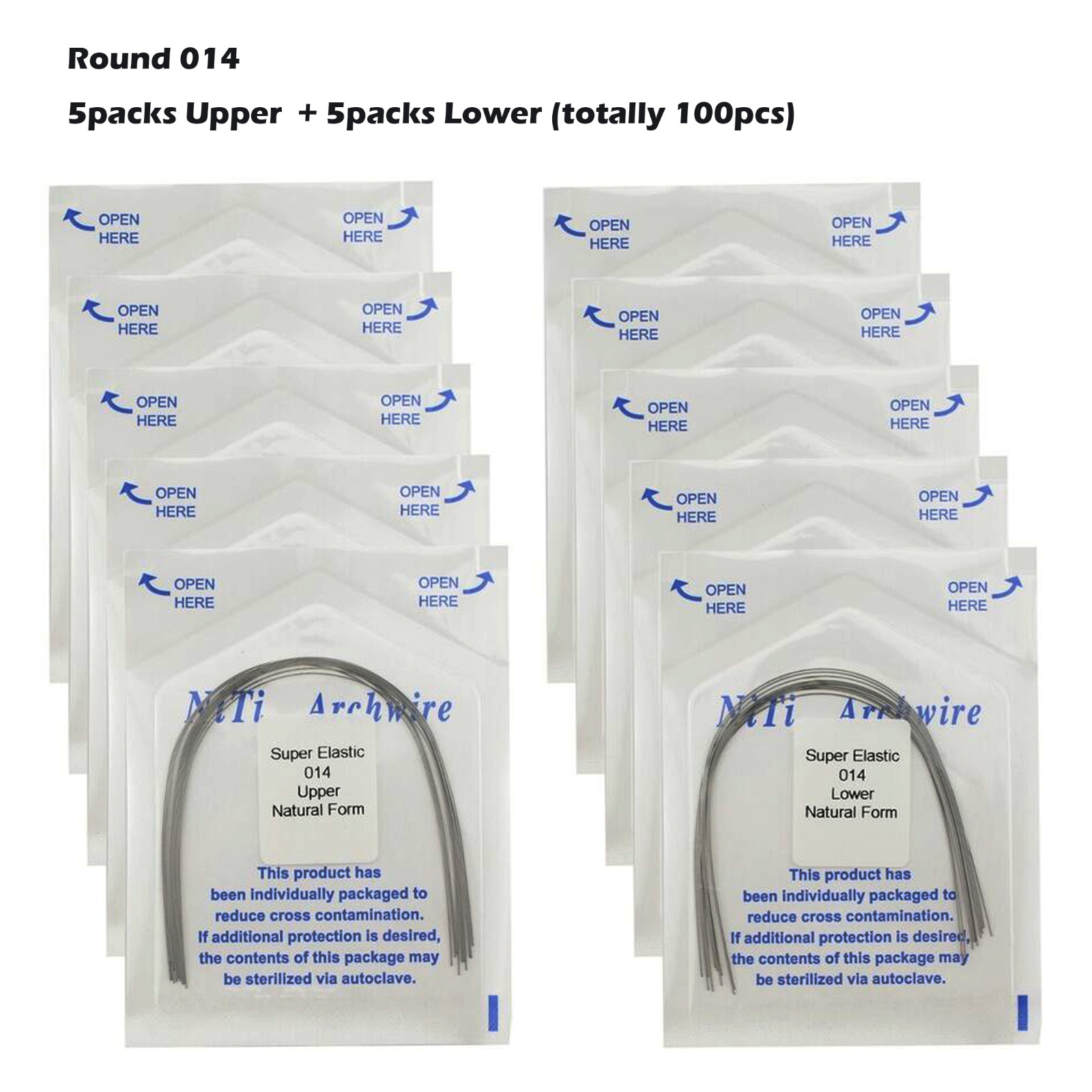 100pcs Dental Orthodontic Arch Wire Super Elastic NiTi Ovoid Natural Form Round