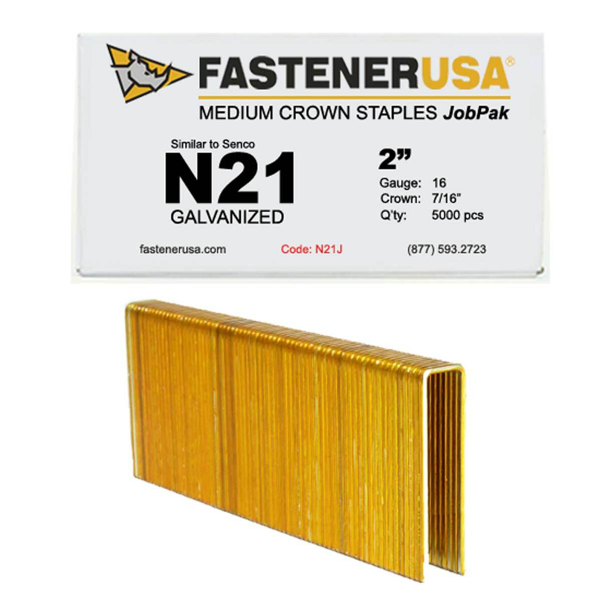 2″ LEG x 7/16″ CROWN 16GA GALV N21 STAPLES 5,000ct | N21J