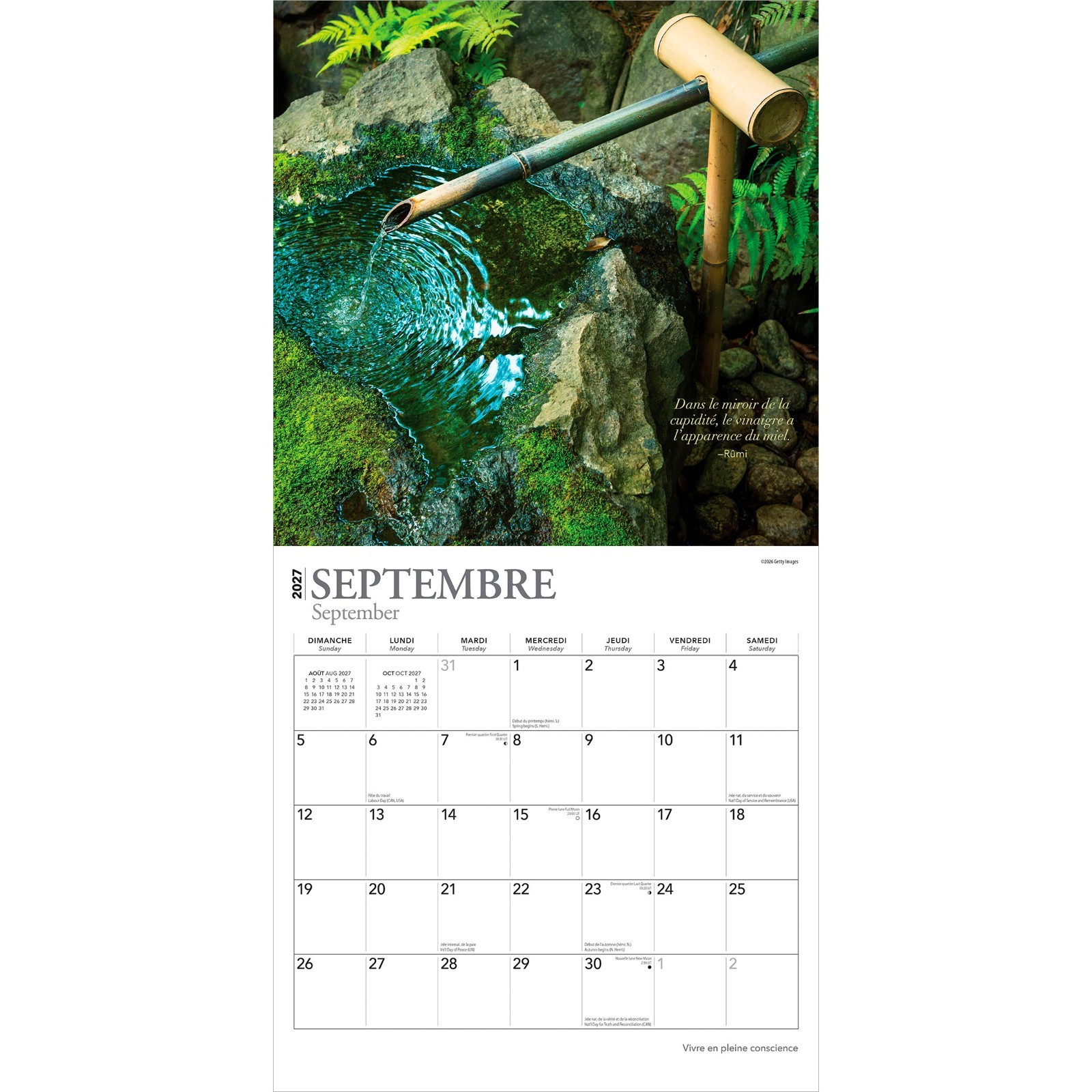 Vivre en pleine conscience | 2027 12×24″ (Hanging) Monthly Square Wall Calendar