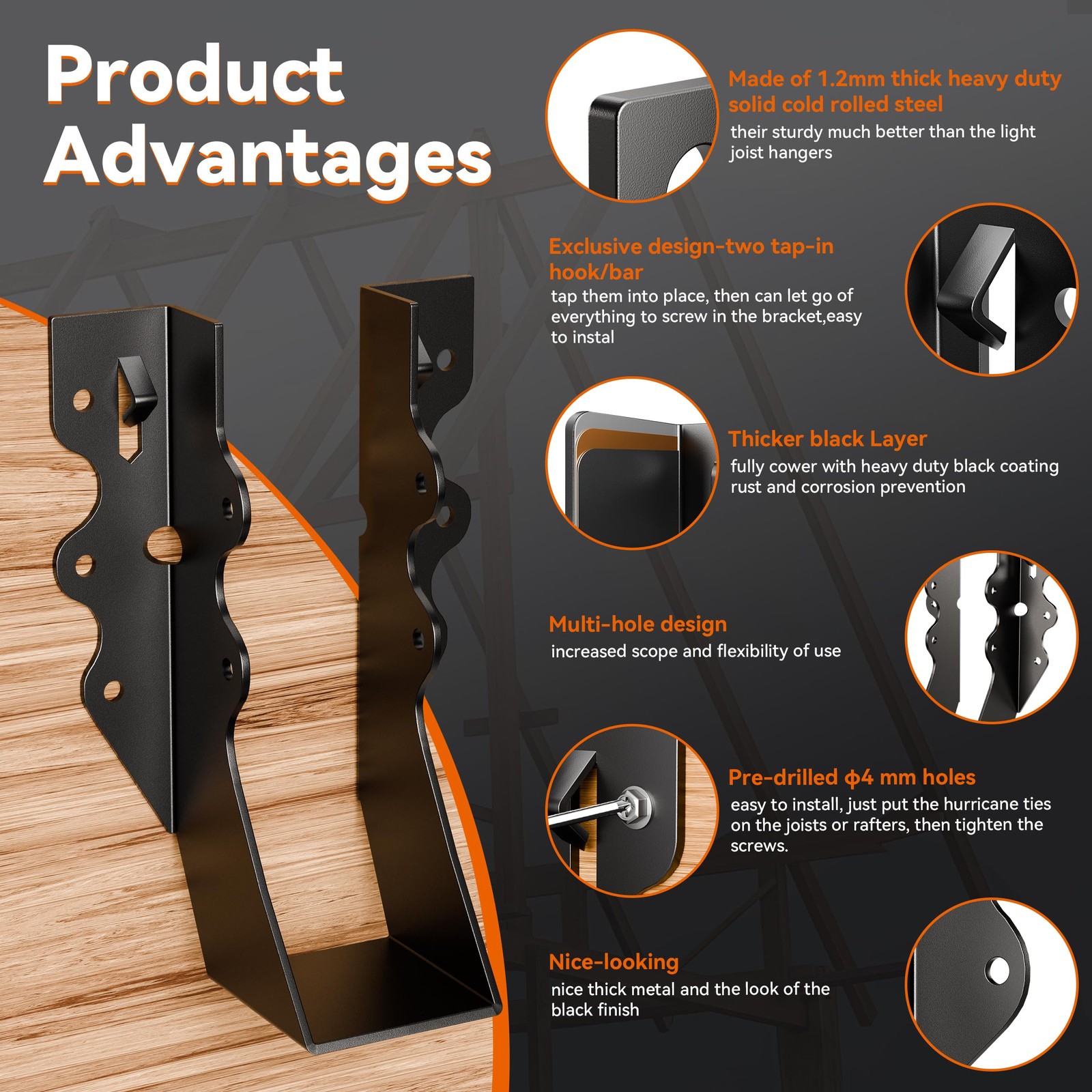 25 Pcs Black 2×6 Joist Hangers for Wood, Rafter Brackets, face Mount 2×6 Joist H