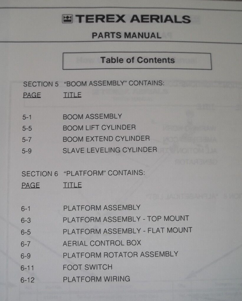 TEREX TB85 BOOM LIFT PARTS MANUAL BOOK CATALOG