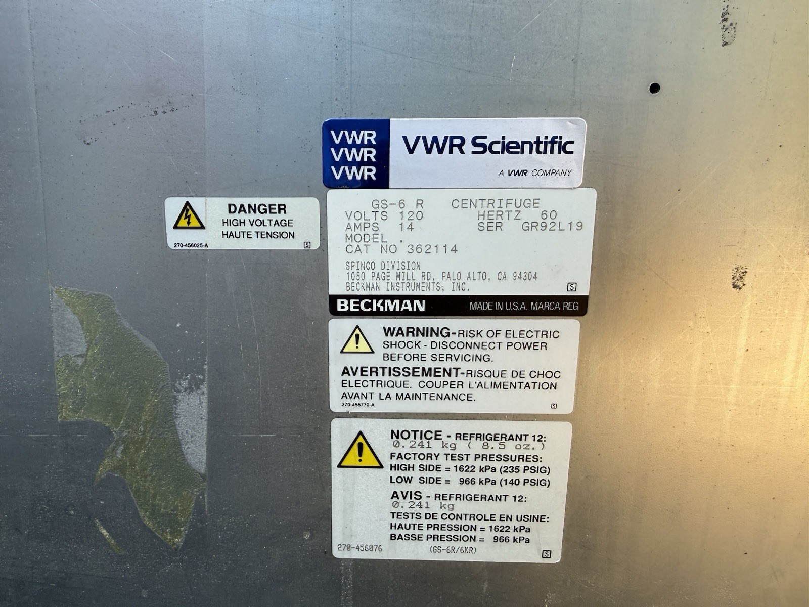 BECKMAN GS-6R REFRIGERATED CENTRIFUGE 362114