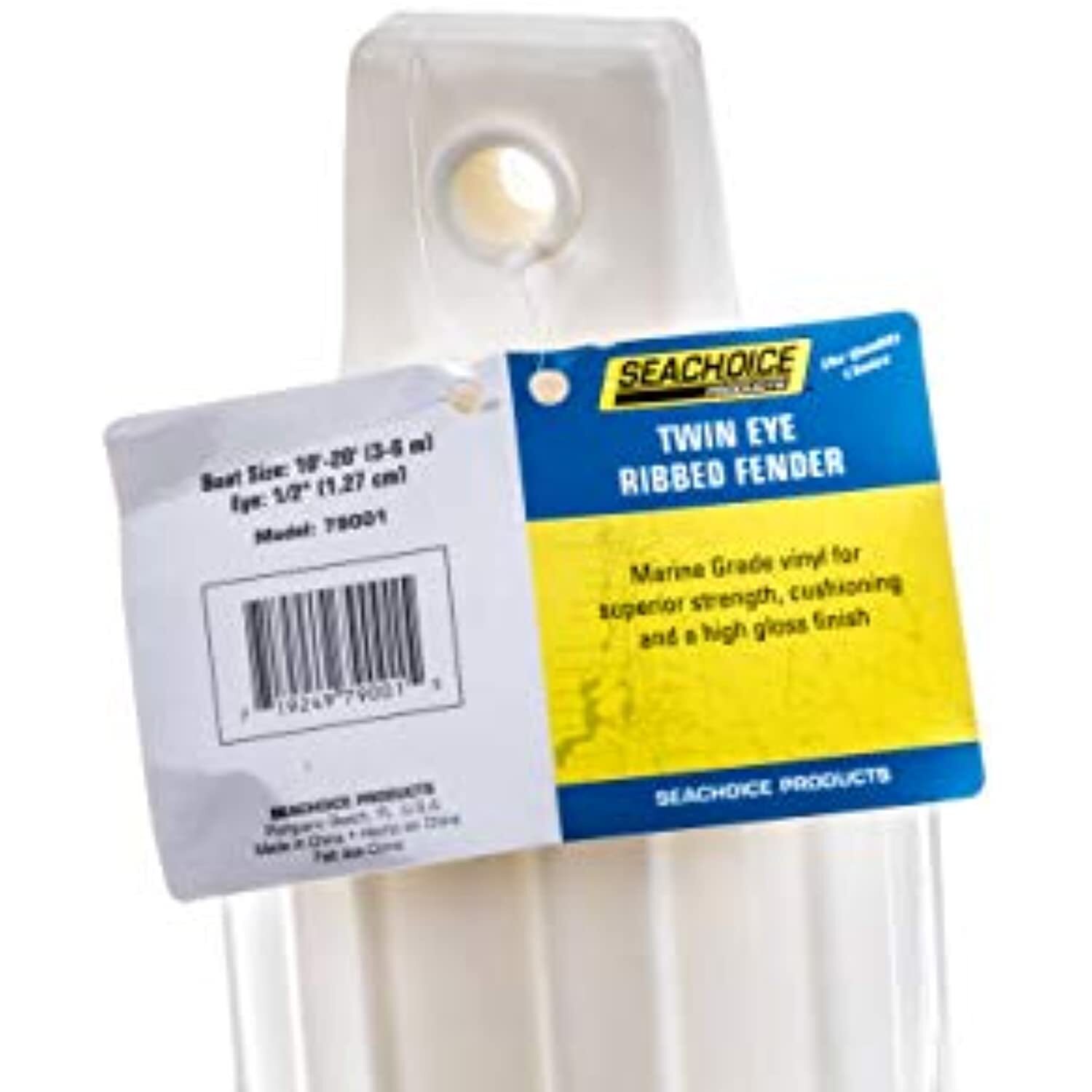 Seachoice Twin Eye Ribbed Boat Fender, White, 4-1/2 In. X 16 In.
