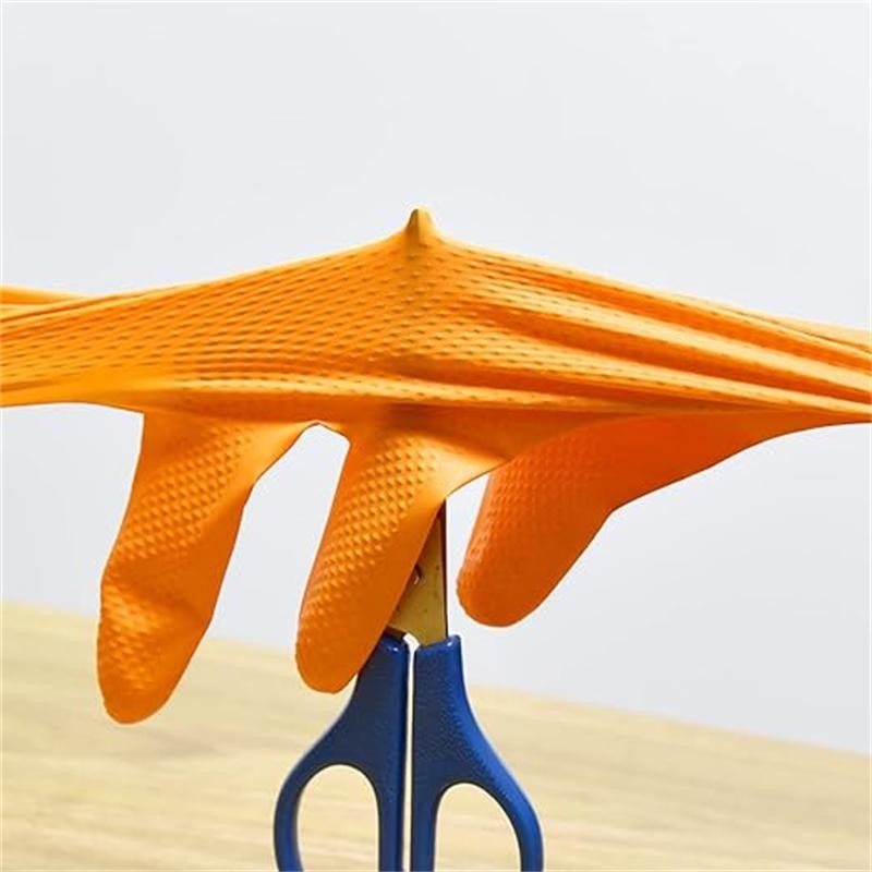Heavy Duty Orange Nitrile Gloves 8Mil Industrial Disposable Gloves with Diamond