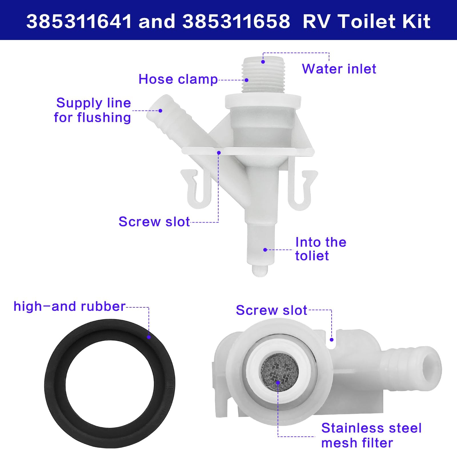 1 Kit 385311641 RV Toilet valve & flush ball seal parts, toilet White&Black