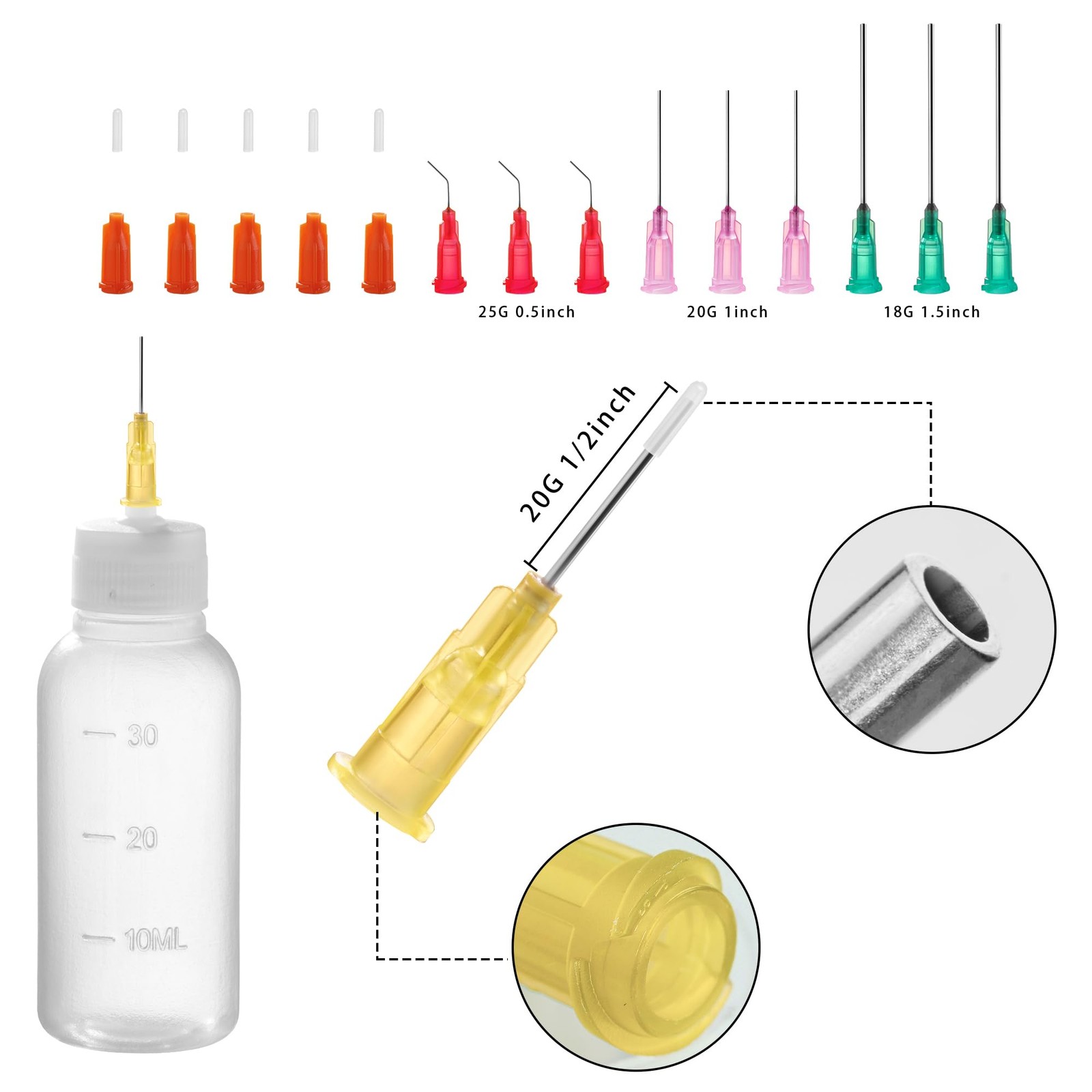 30cc Needle Glue Bottles, Precision Tip Squeeze 1 Ounces, transparent