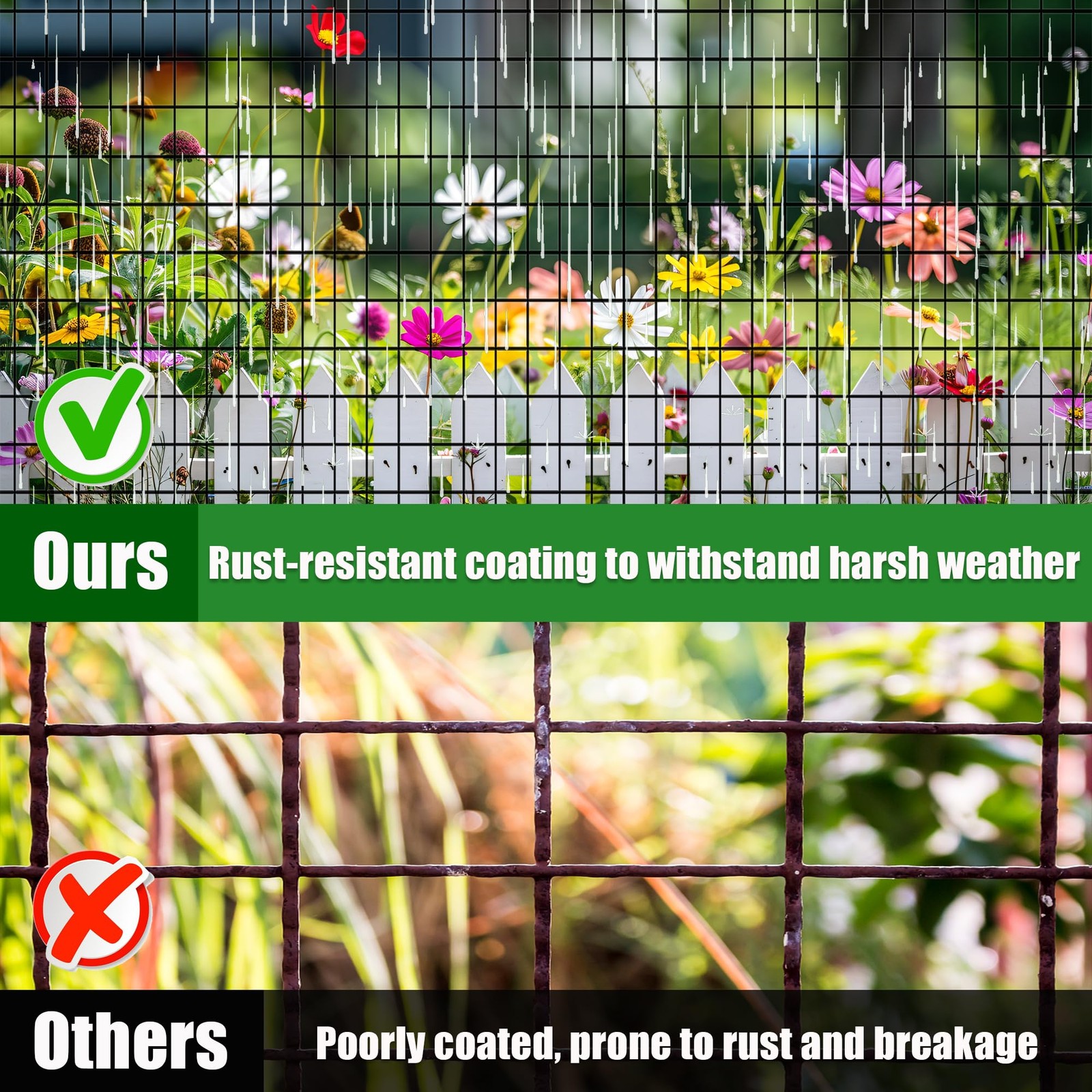 24 in x 50 ft Welded Wire Mesh Fence, 2 in × 3 in 15GA Black PVC Coated Garde…