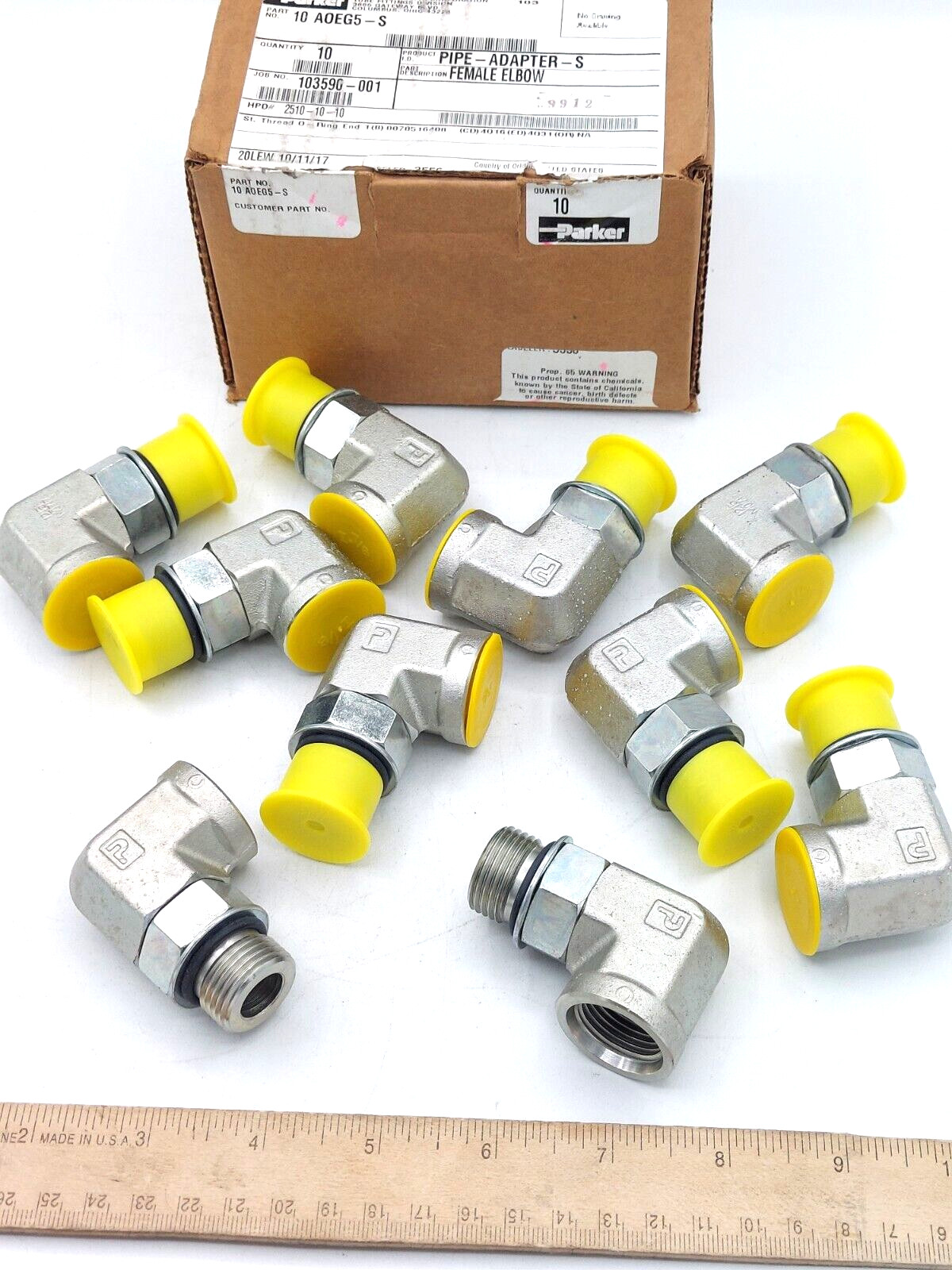 PARKER 10 AOEG5-S Pipe Port Adapter Female 90 Degree Elbow 7/8″ x 14 *LOT OF 10*