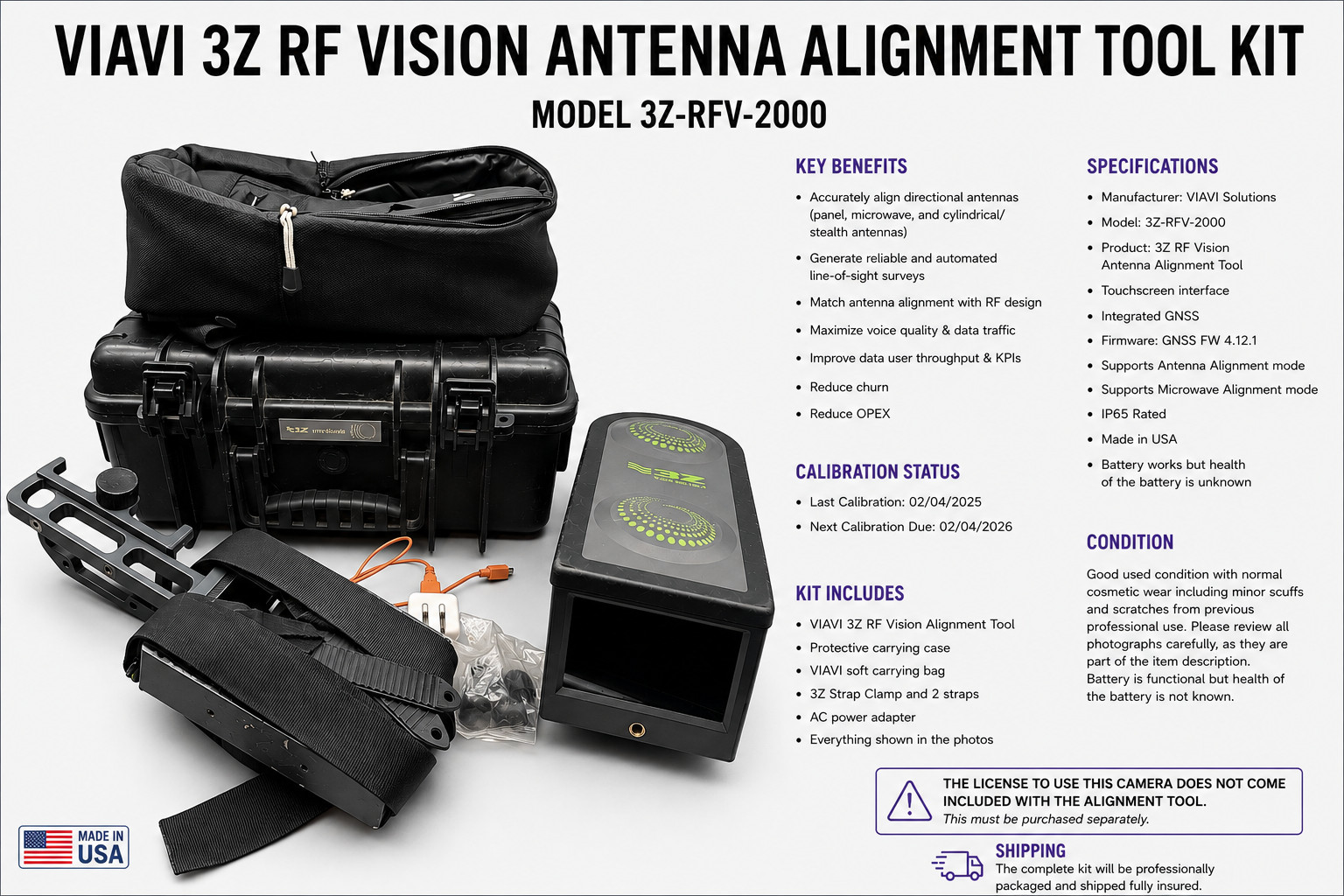 VIAVI 3Z RF Vision Antenna Alignment Tool Active Camera 3Z-RFV-2000 Cal 02/2026