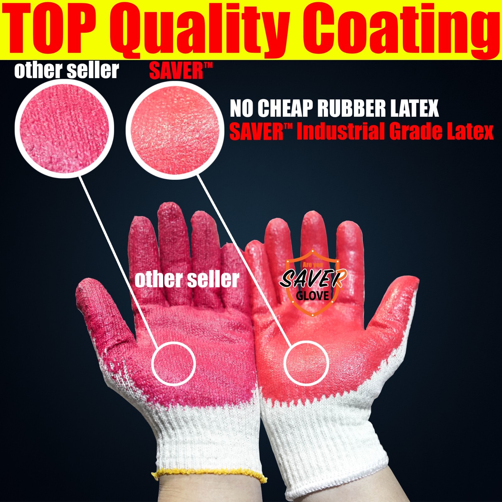 SAVER Work Red Work Gloves HEAVY DUTY Palm coated Multi Purpose Gloves