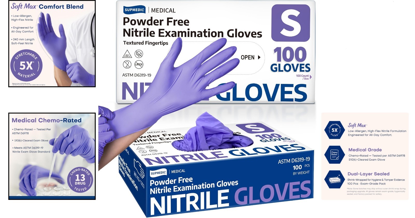 Durable Soft Max Nitrile Gloves – 100 Ct, Perfect for Medical & Cleaning Use
