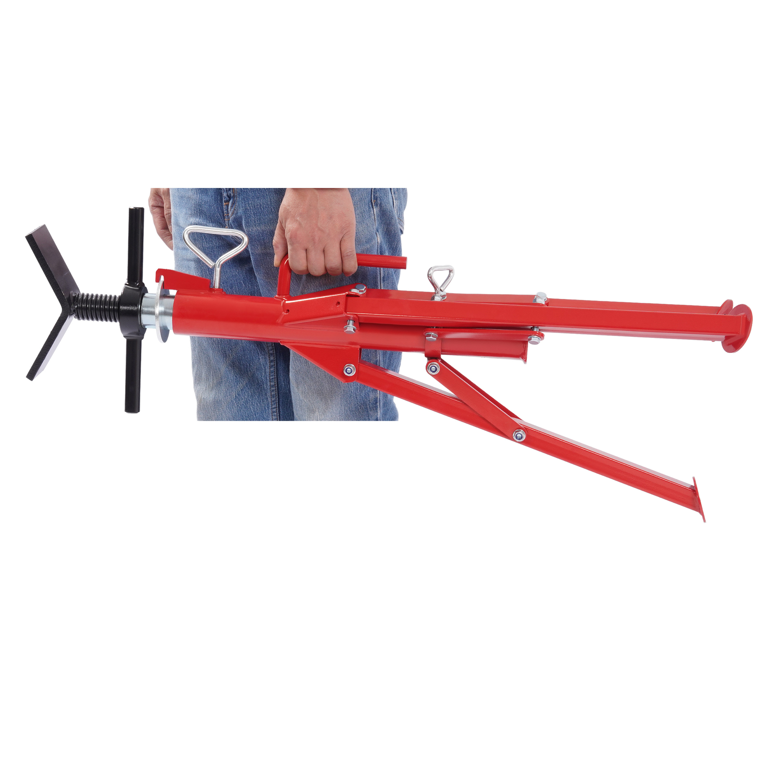 V-Head Pipe Stand Folding Tripod Jack 28″-52″ Height 12″ Pipe 2500LB Steel Red