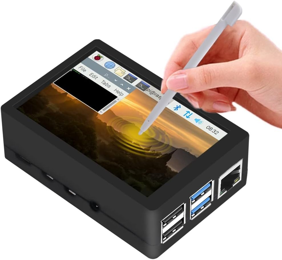 Raspberry Pi 4 Compatible 3.5 Inch Touch Screen with Case and Heatsinks Included