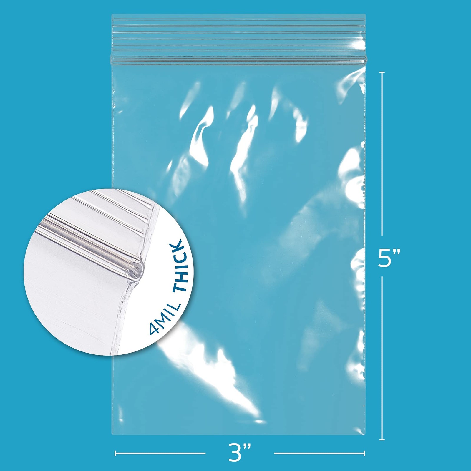 3″ x 5″ Small Reclosable Zip Bag – Heavy-duty 4 Mil, Bulk Case of 200 – Clear…