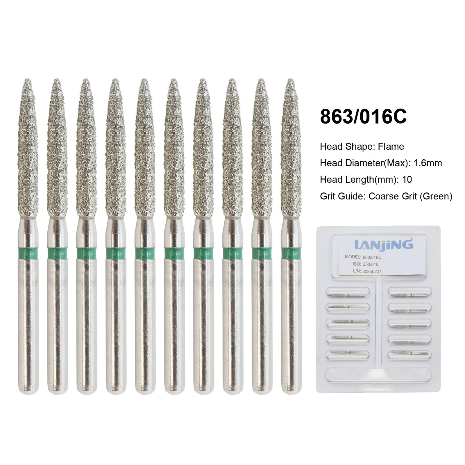 Dental Diamond Burs Flame Bur 863/010F 863/012F 863/016C 861 862 Fine High Speed