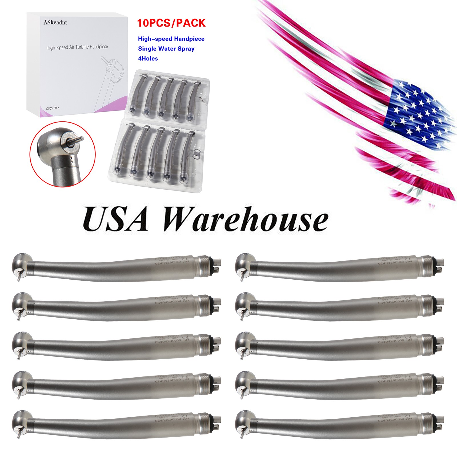 10* ADA4 Dental High Speed Handpiece Push Turbine 4 Holes Fit NSK Pana Max