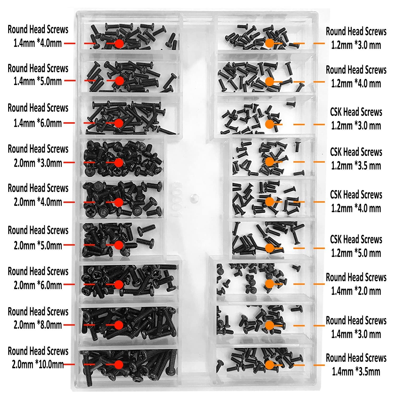 Small Screws Assortment Kit 18 Kinds M1.2 / M1.4 / M2.0 Tiny Micro Screws Set…