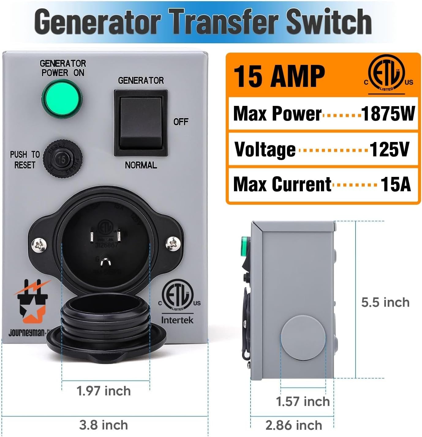 Journeyman Pro 15A Generator Transfer Switch – Weather-Resistant for Emergencies