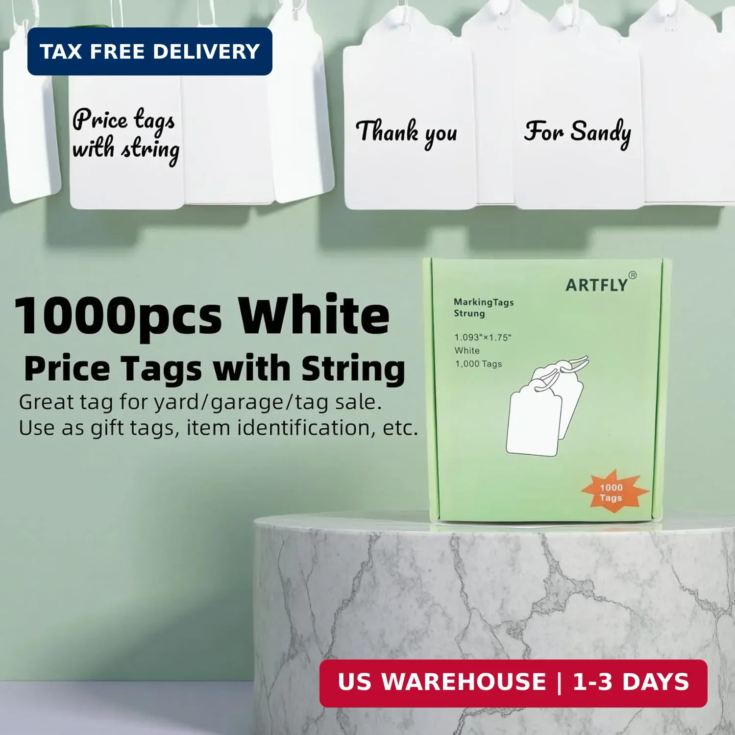 1000 PCS Pre-Strung Price Tags with String, White Paper Label Tags for Garage Sa