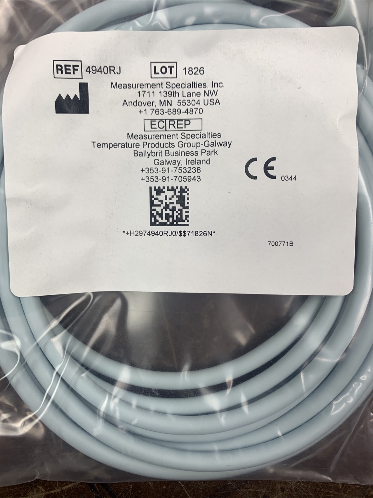 Measurement Specialties 861517 4940 4940RJ INTERCONNECT CABLE TEMPERATURE VW
