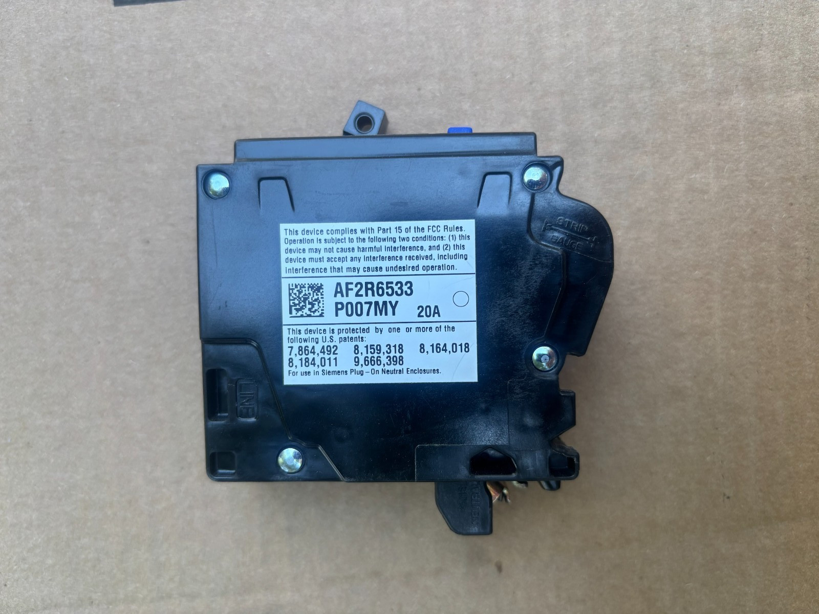 NEW – NO BOX – SIEMENS QA120AFCN 1POLE 20AMP AFCI ARC FAULT BREAKER PLUG ON NEUT