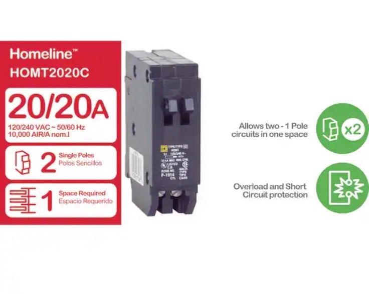 Square D (DP-4075 ) Homeline 2-20 Amp Single-Pole Tandem Circuit Breaker
